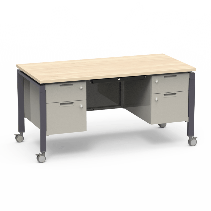 Virco Topaz Series Double Pedestal Mobile Teacher Desk with Storage 60"W x 30"D x 30"H (DESK-TZD3060) - SchoolOutlet