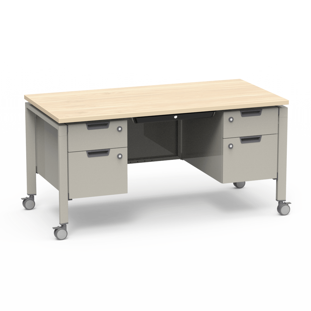 Virco Topaz Series Double Pedestal Mobile Teacher Desk with Storage 60"W x 30"D x 30"H (DESK-TZD3060) - SchoolOutlet