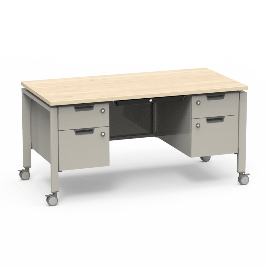Virco Topaz Series Double Pedestal Mobile Teacher Desk with Storage 60"W x 30"D x 30"H (DESK-TZD3060) - SchoolOutlet