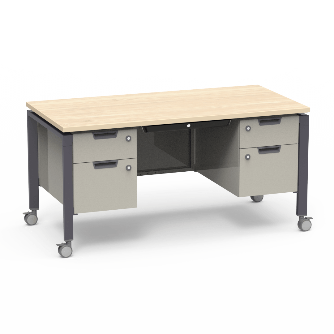 Virco Topaz Series Double Pedestal Mobile Teacher Desk with Storage 60"W x 30"D x 30"H (DESK-TZD3060) - SchoolOutlet