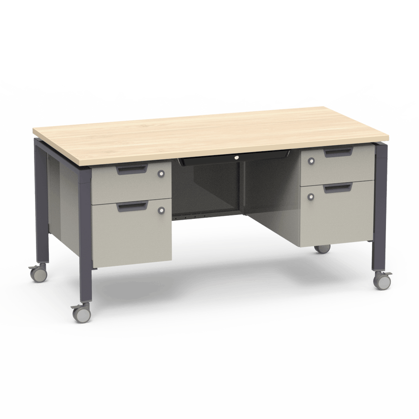 Virco Topaz Series Double Pedestal Mobile Teacher Desk with Storage 60"W x 30"D x 30"H (DESK-TZD3060) - SchoolOutlet