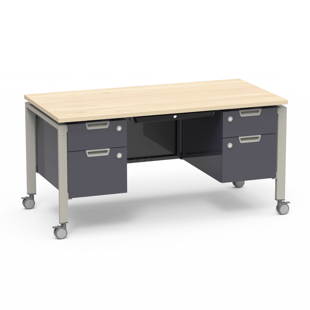 Virco Topaz Series Double Pedestal Mobile Teacher Desk with Storage 60"W x 30"D x 30"H (DESK-TZD3060) - SchoolOutlet