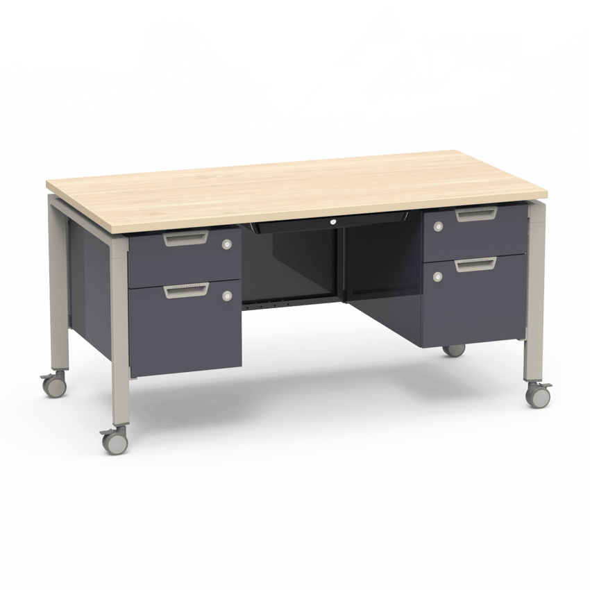 Virco Topaz Series Double Pedestal Mobile Teacher Desk with Storage 60"W x 30"D x 30"H (DESK-TZD3060) - SchoolOutlet