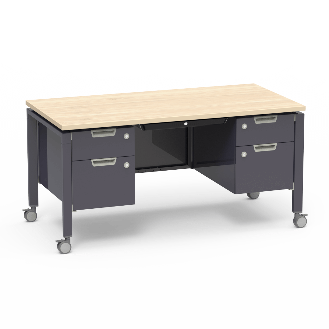 Virco Topaz Series Double Pedestal Mobile Teacher Desk with Storage 60"W x 30"D x 30"H (DESK-TZD3060) - SchoolOutlet