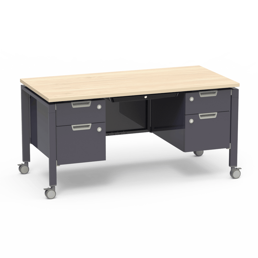 Virco Topaz Series Double Pedestal Mobile Teacher Desk with Storage 60"W x 30"D x 30"H (DESK-TZD3060) - SchoolOutlet