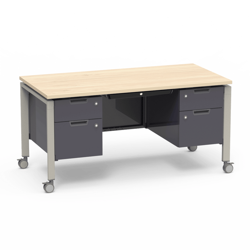 Virco Topaz Series Double Pedestal Mobile Teacher Desk with Storage 60"W x 30"D x 30"H (DESK-TZD3060) - SchoolOutlet