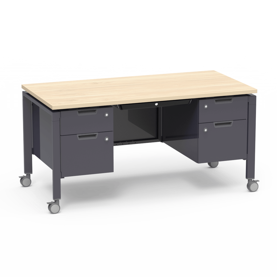 Virco Topaz Series Double Pedestal Mobile Teacher Desk with Storage 60"W x 30"D x 30"H (DESK-TZD3060) - SchoolOutlet