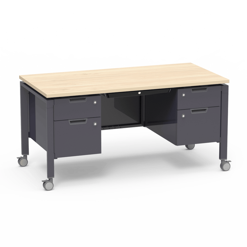 Virco Topaz Series Double Pedestal Mobile Teacher Desk with Storage 60"W x 30"D x 30"H (DESK-TZD3060) - SchoolOutlet