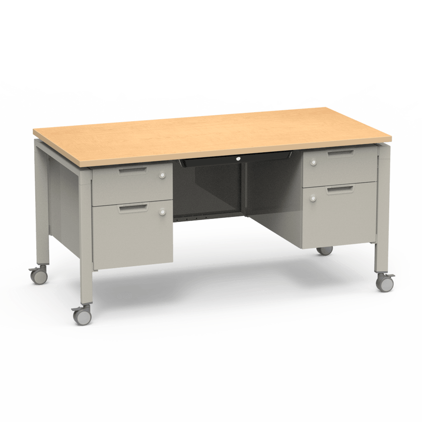 Virco Topaz Series Double Pedestal Mobile Teacher Desk with Storage 60"W x 30"D x 30"H (DESK-TZD3060) - SchoolOutlet