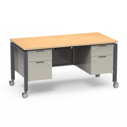 Virco Topaz Series Double Pedestal Mobile Teacher Desk with Storage 60"W x 30"D x 30"H (DESK-TZD3060)