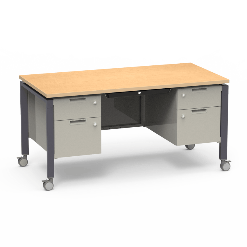 Virco Topaz Series Double Pedestal Mobile Teacher Desk with Storage 60"W x 30"D x 30"H (DESK-TZD3060) - SchoolOutlet