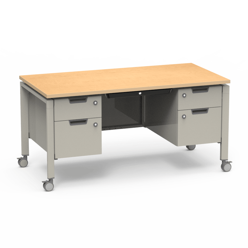Virco Topaz Series Double Pedestal Mobile Teacher Desk with Storage 60"W x 30"D x 30"H (DESK-TZD3060) - SchoolOutlet