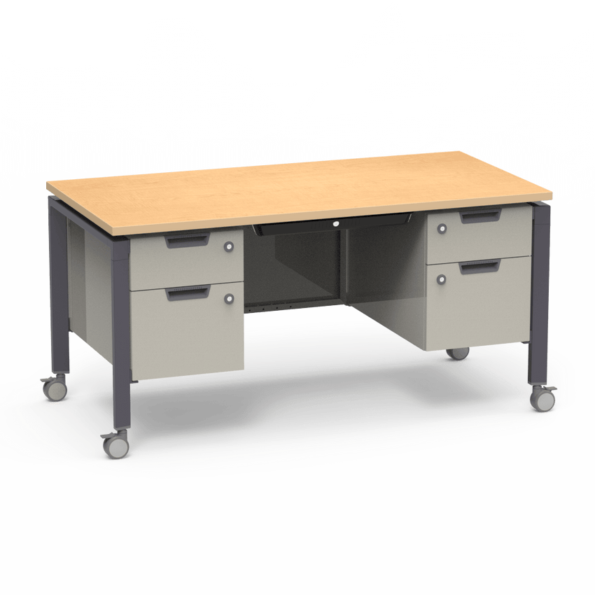 Virco Topaz Series Double Pedestal Mobile Teacher Desk with Storage 60"W x 30"D x 30"H (DESK-TZD3060) - SchoolOutlet