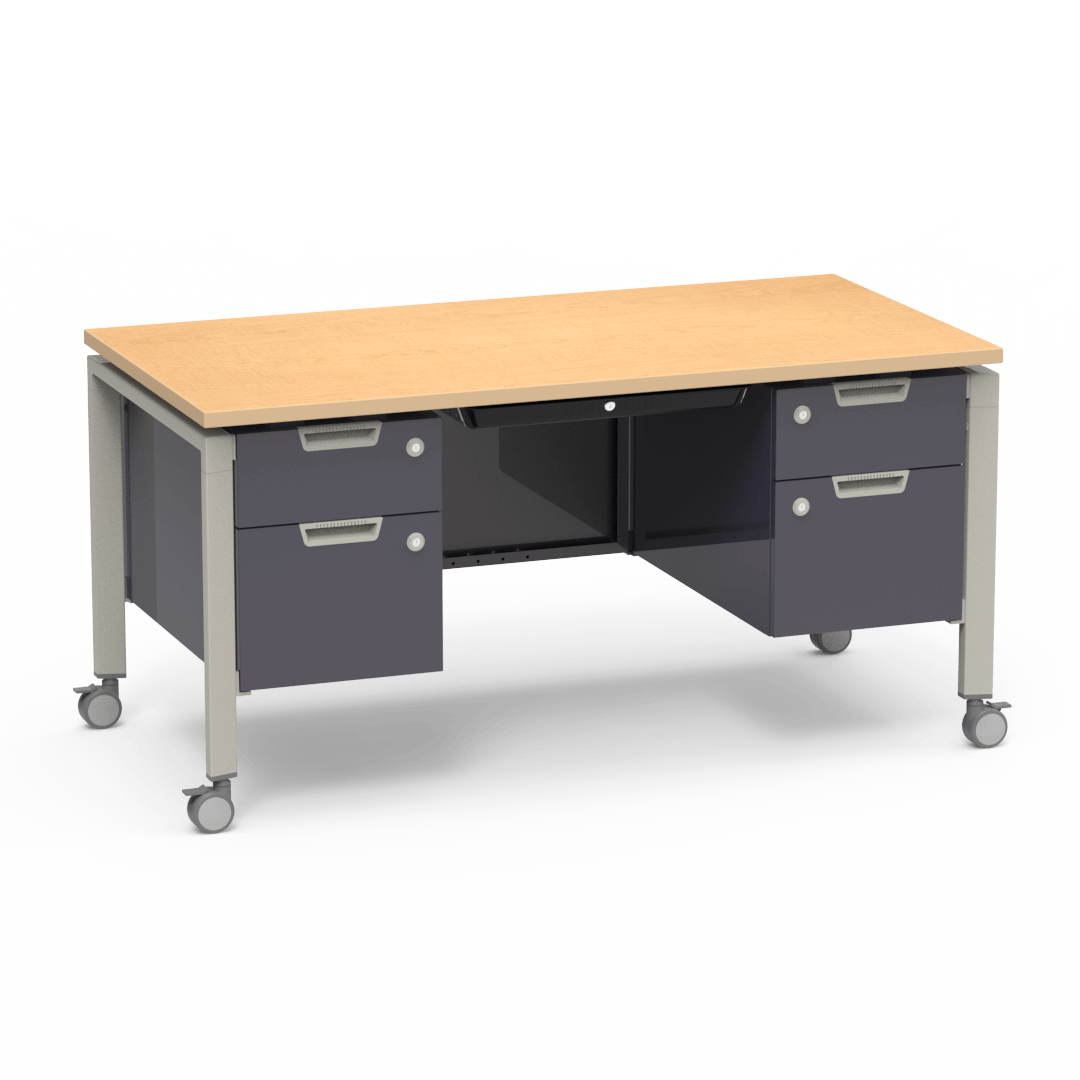 Virco Topaz Series Double Pedestal Mobile Teacher Desk with Storage 60"W x 30"D x 30"H (DESK-TZD3060) - SchoolOutlet
