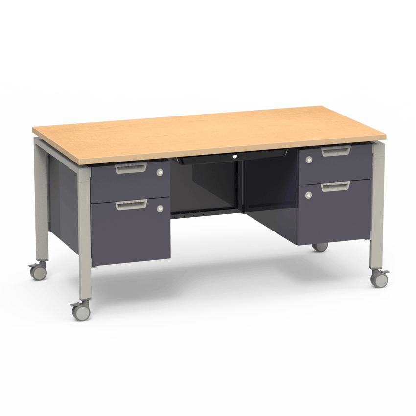 Virco Topaz Series Double Pedestal Mobile Teacher Desk with Storage 60"W x 30"D x 30"H (DESK-TZD3060) - SchoolOutlet