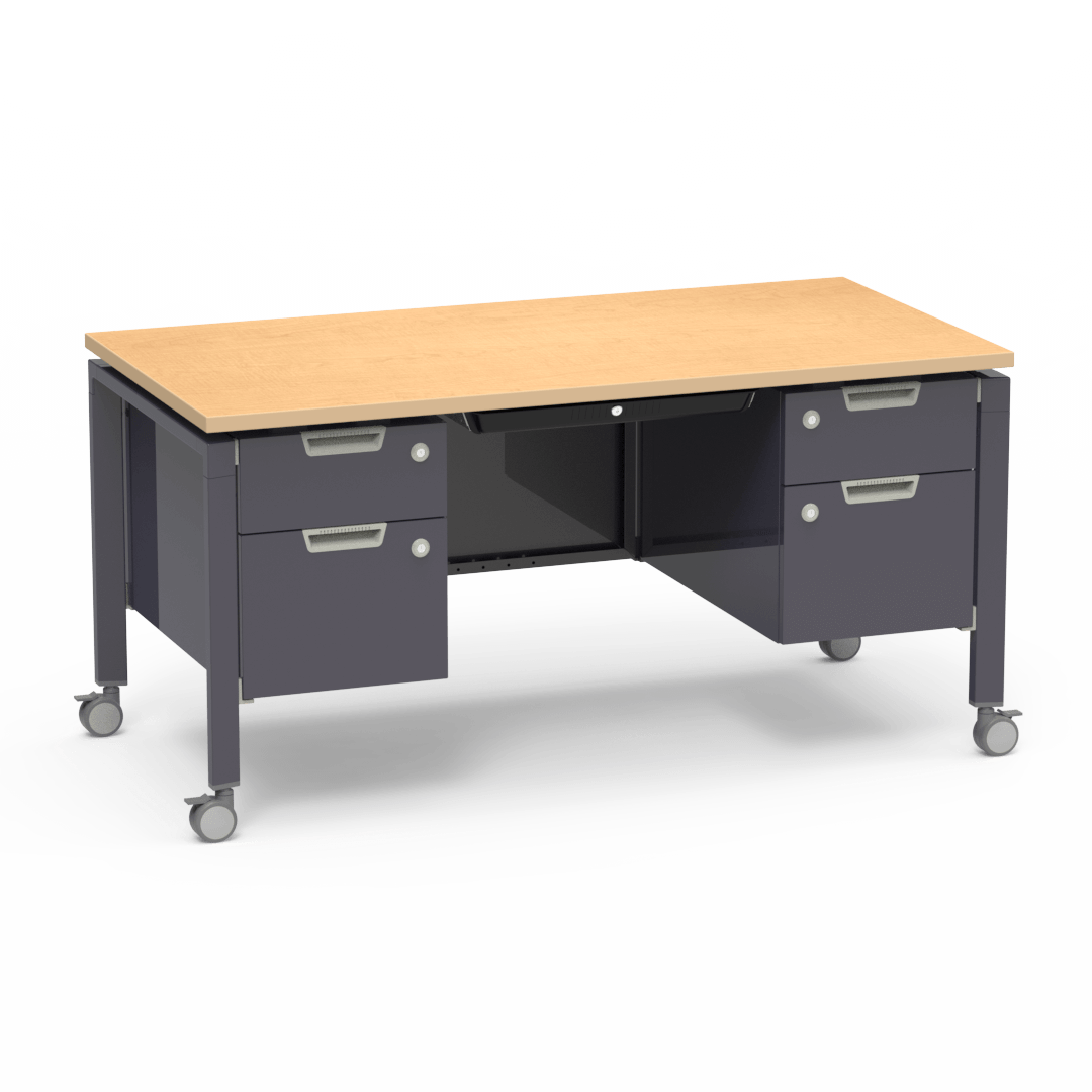 Virco Topaz Series Double Pedestal Mobile Teacher Desk with Storage 60"W x 30"D x 30"H (DESK-TZD3060) - SchoolOutlet