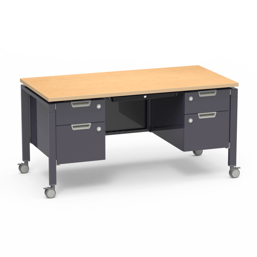 Virco Topaz Series Double Pedestal Mobile Teacher Desk with Storage 60"W x 30"D x 30"H (DESK-TZD3060) - SchoolOutlet