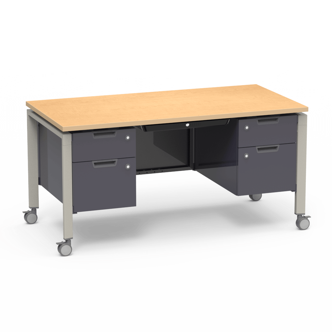 Virco Topaz Series Double Pedestal Mobile Teacher Desk with Storage 60"W x 30"D x 30"H (DESK-TZD3060) - SchoolOutlet