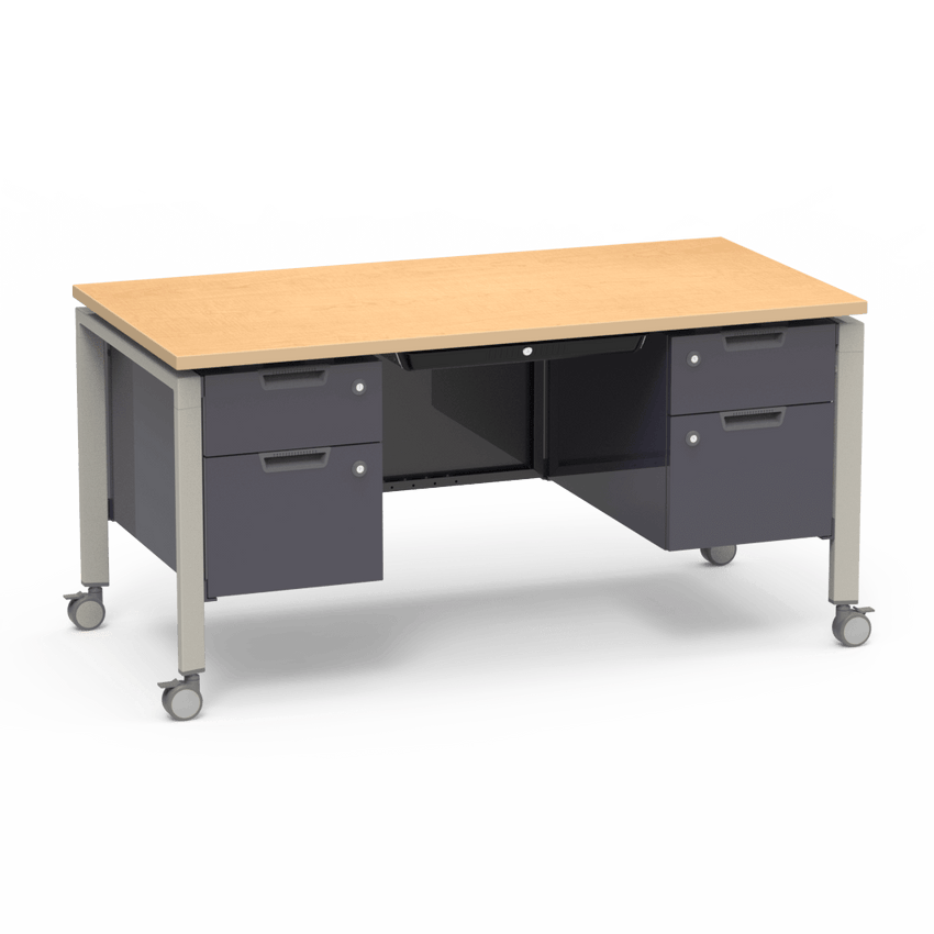 Virco Topaz Series Double Pedestal Mobile Teacher Desk with Storage 60"W x 30"D x 30"H (DESK-TZD3060) - SchoolOutlet