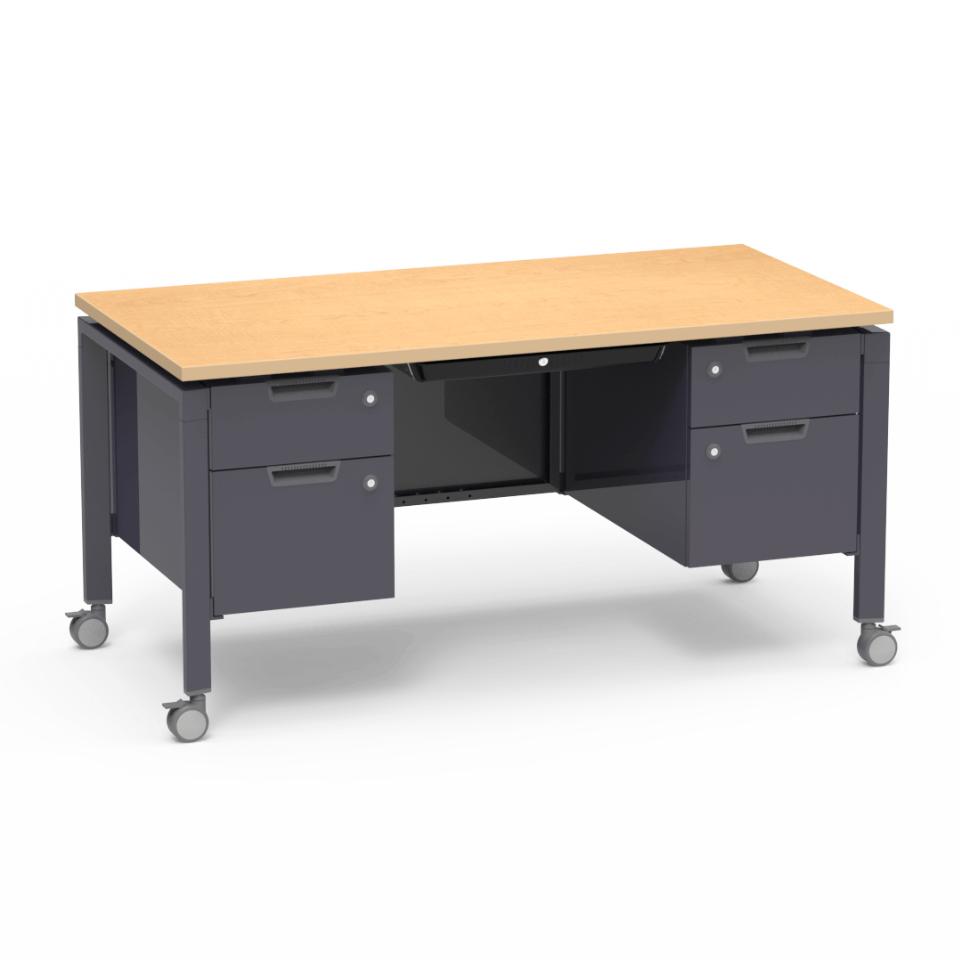 Virco Topaz Series Double Pedestal Mobile Teacher Desk with Storage 60"W x 30"D x 30"H (DESK-TZD3060) - SchoolOutlet