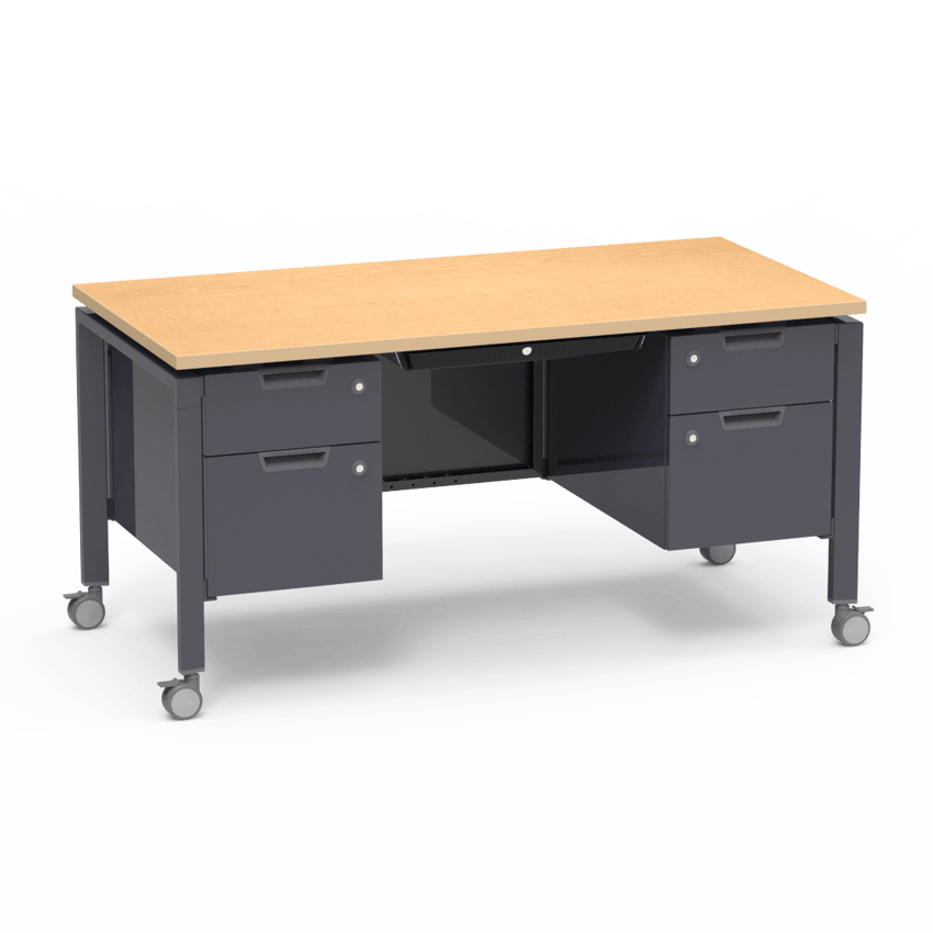 Virco Topaz Series Double Pedestal Mobile Teacher Desk with Storage 60"W x 30"D x 30"H (DESK-TZD3060) - SchoolOutlet