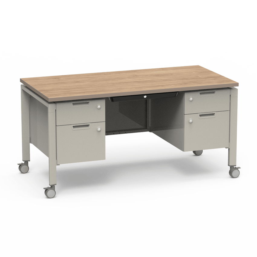 Virco Topaz Series Double Pedestal Mobile Teacher Desk with Storage 60"W x 30"D x 30"H (DESK-TZD3060) - SchoolOutlet