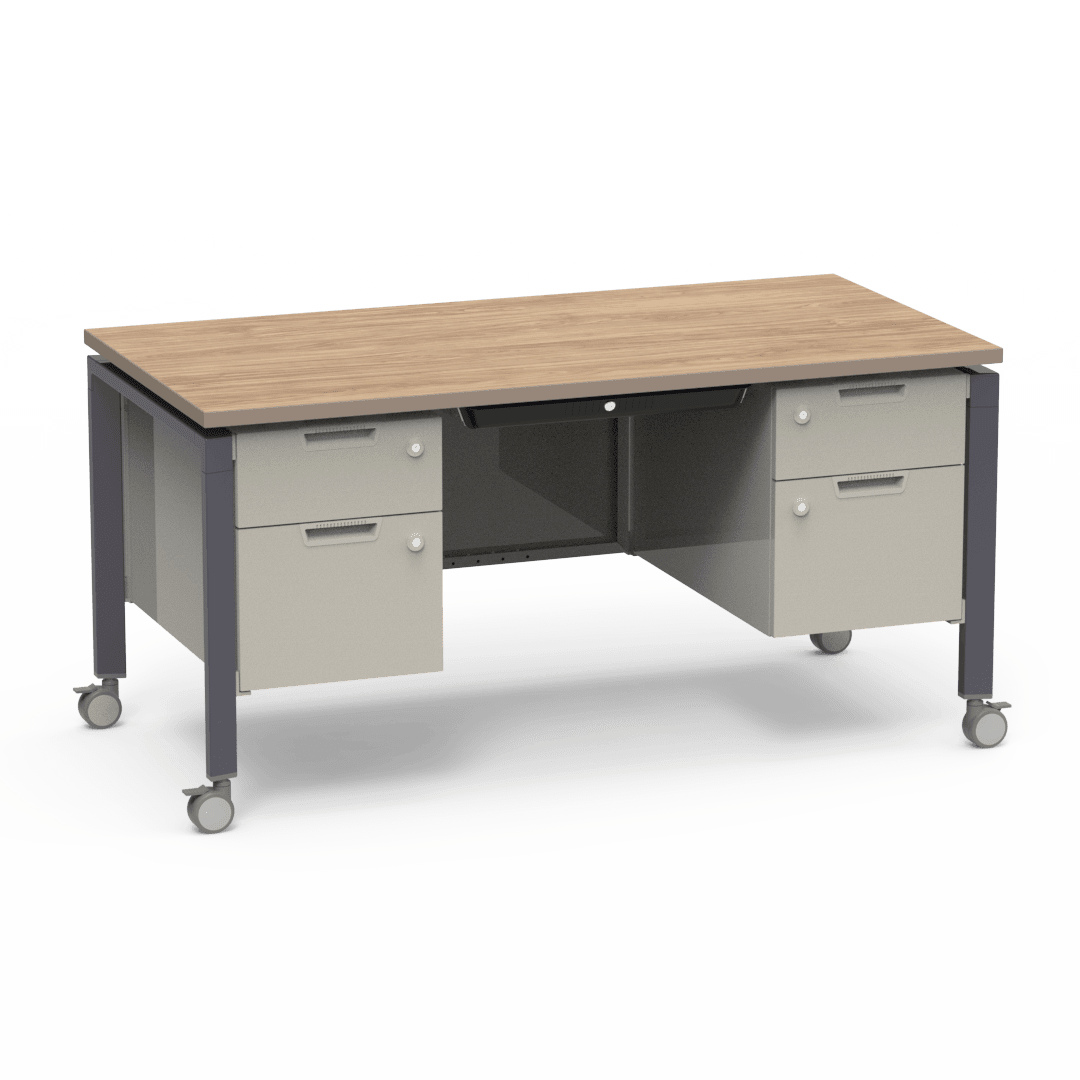 Virco Topaz Series Double Pedestal Mobile Teacher Desk with Storage 60"W x 30"D x 30"H (DESK-TZD3060) - SchoolOutlet