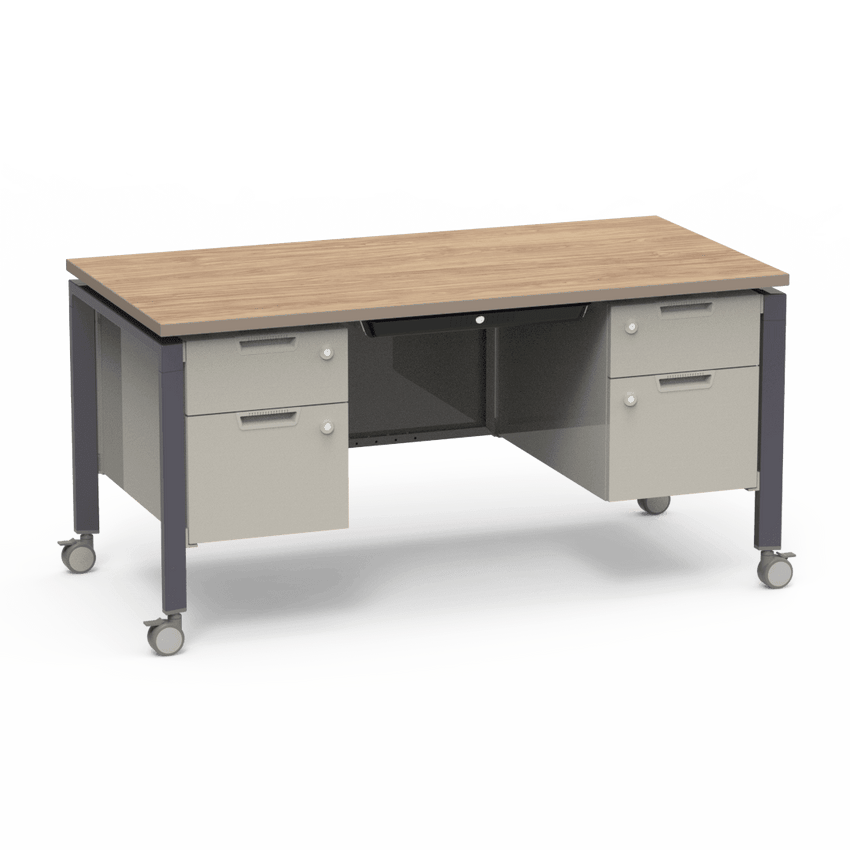 Virco Topaz Series Double Pedestal Mobile Teacher Desk with Storage 60"W x 30"D x 30"H (DESK-TZD3060) - SchoolOutlet