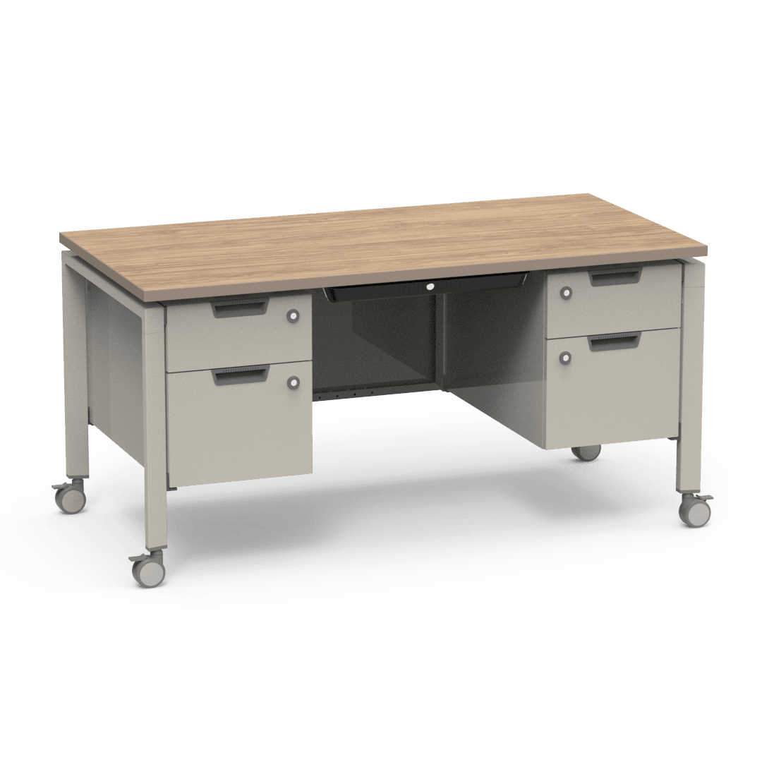Virco Topaz Series Double Pedestal Mobile Teacher Desk with Storage 60"W x 30"D x 30"H (DESK-TZD3060) - SchoolOutlet