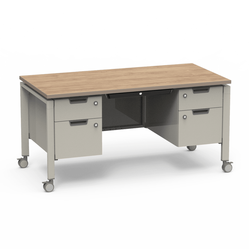 Virco Topaz Series Double Pedestal Mobile Teacher Desk with Storage 60"W x 30"D x 30"H (DESK-TZD3060) - SchoolOutlet