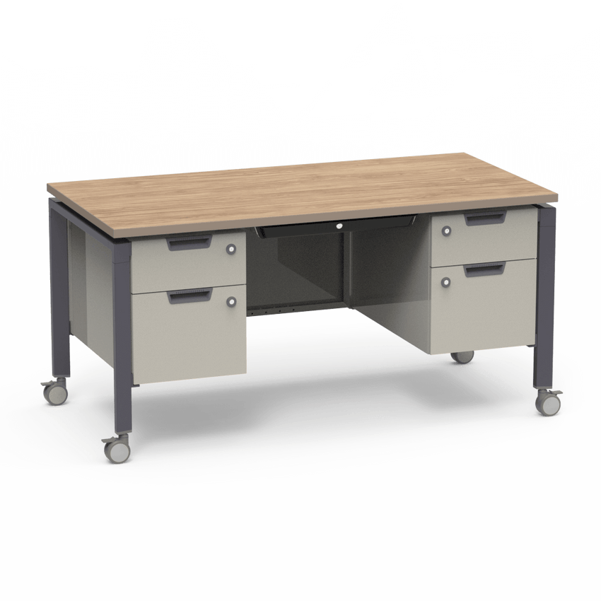 Virco Topaz Series Double Pedestal Mobile Teacher Desk with Storage 60"W x 30"D x 30"H (DESK-TZD3060) - SchoolOutlet