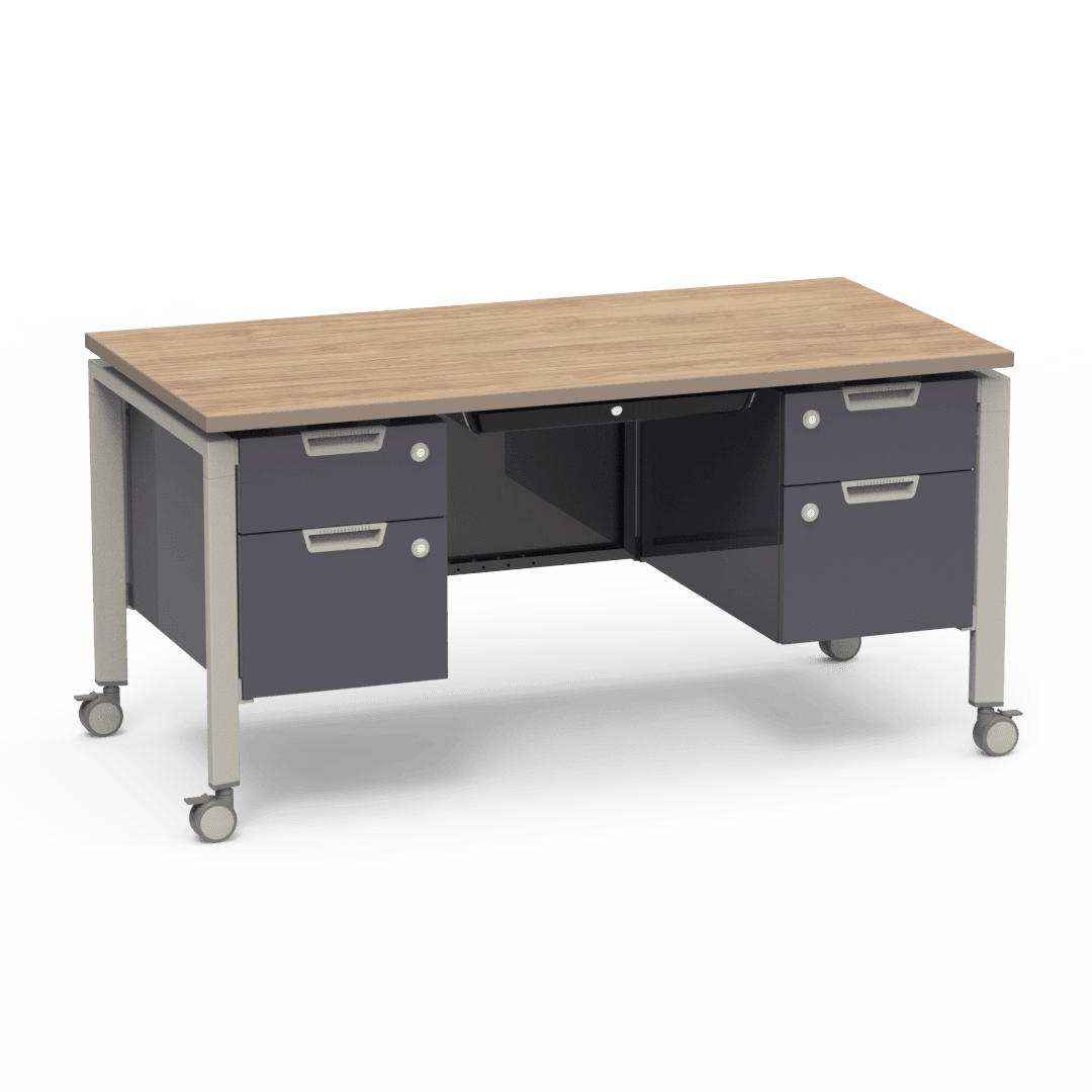 Virco Topaz Series Double Pedestal Mobile Teacher Desk with Storage 60"W x 30"D x 30"H (DESK-TZD3060) - SchoolOutlet