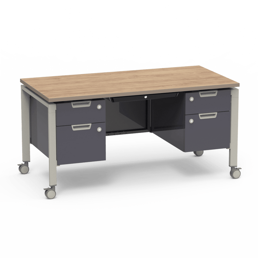 Virco Topaz Series Double Pedestal Mobile Teacher Desk with Storage 60"W x 30"D x 30"H (DESK-TZD3060) - SchoolOutlet