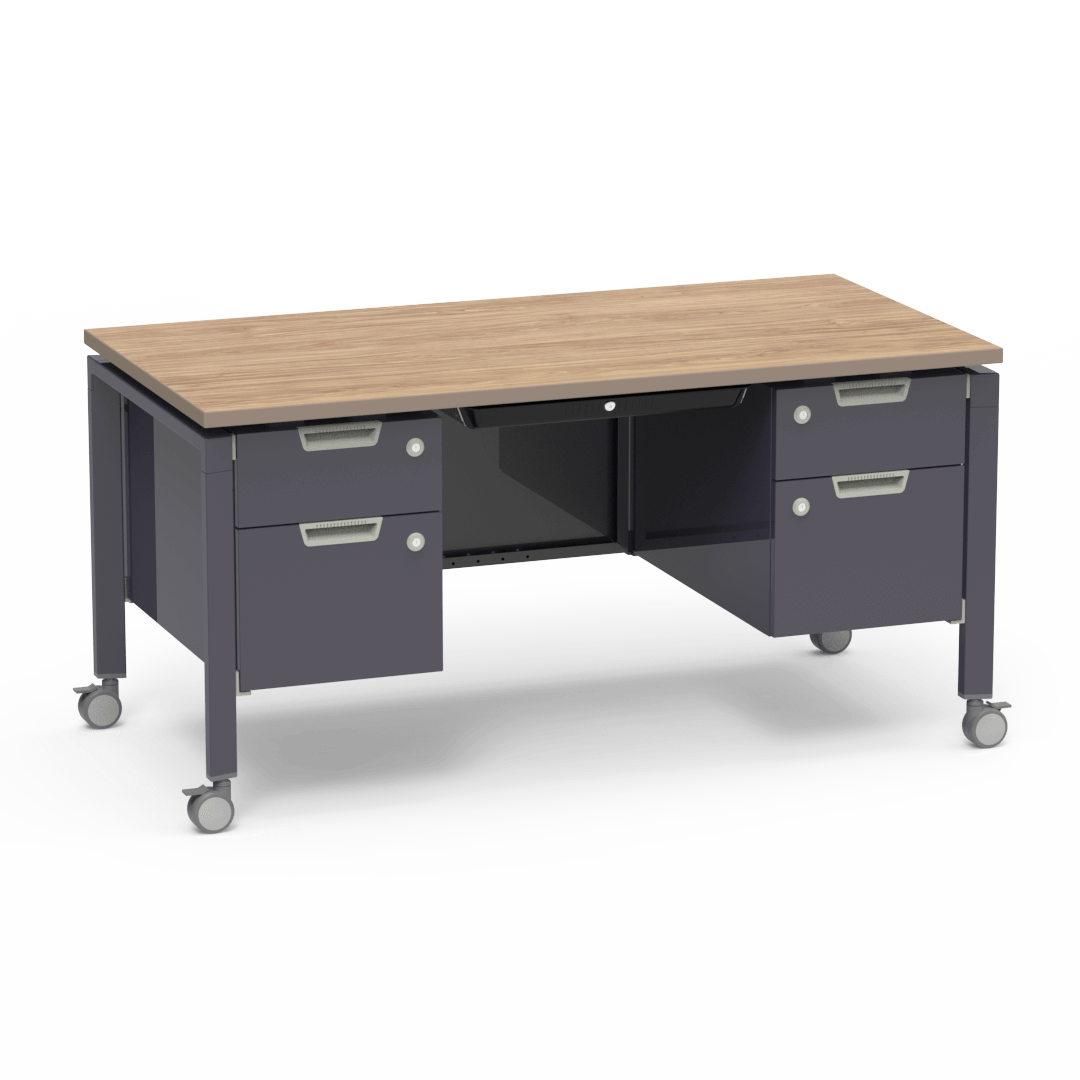 Virco Topaz Series Double Pedestal Mobile Teacher Desk with Storage 60"W x 30"D x 30"H (DESK-TZD3060) - SchoolOutlet