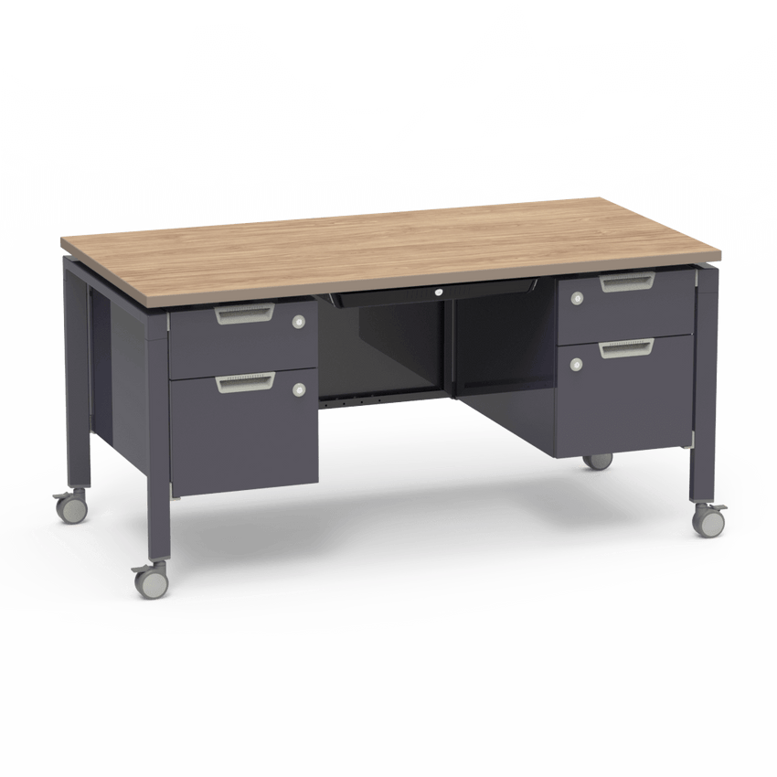 Virco Topaz Series Double Pedestal Mobile Teacher Desk with Storage 60"W x 30"D x 30"H (DESK-TZD3060) - SchoolOutlet