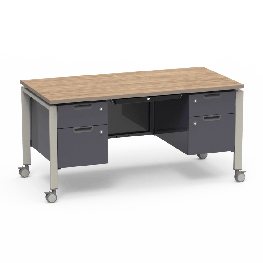 Virco Topaz Series Double Pedestal Mobile Teacher Desk with Storage 60"W x 30"D x 30"H (DESK-TZD3060) - SchoolOutlet