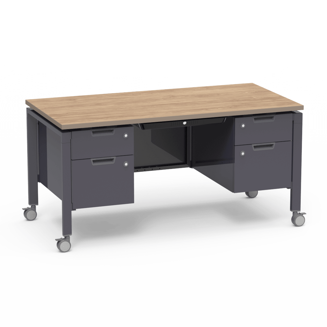 Virco Topaz Series Double Pedestal Mobile Teacher Desk with Storage 60"W x 30"D x 30"H (DESK-TZD3060) - SchoolOutlet