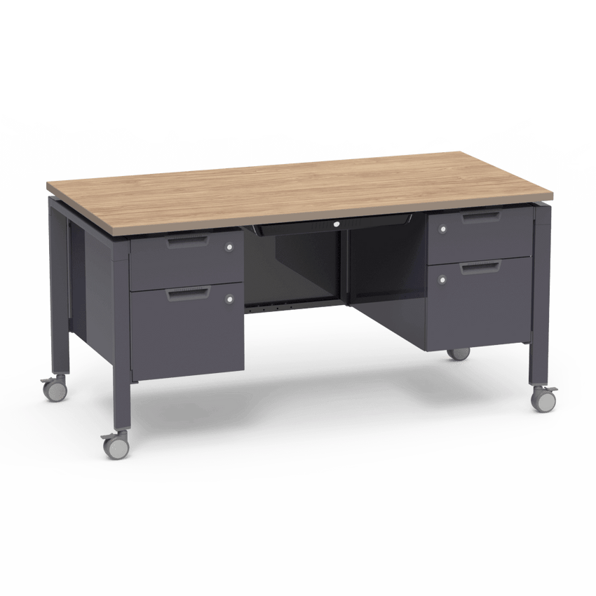 Virco Topaz Series Double Pedestal Mobile Teacher Desk with Storage 60"W x 30"D x 30"H (DESK-TZD3060) - SchoolOutlet