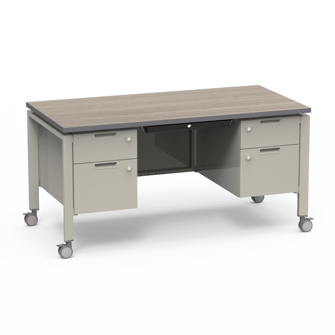 Virco Topaz Series Double Pedestal Mobile Teacher Desk with Storage 60"W x 30"D x 30"H (DESK-TZD3060) - SchoolOutlet