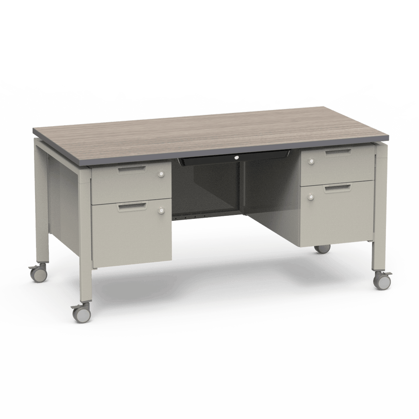 Virco Topaz Series Double Pedestal Mobile Teacher Desk with Storage 60"W x 30"D x 30"H (DESK-TZD3060) - SchoolOutlet