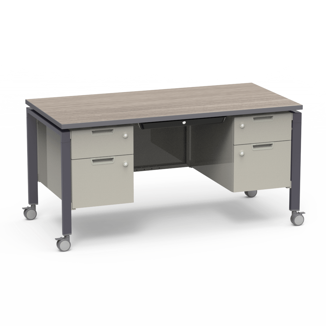 Virco Topaz Series Double Pedestal Mobile Teacher Desk with Storage 60"W x 30"D x 30"H (DESK-TZD3060) - SchoolOutlet
