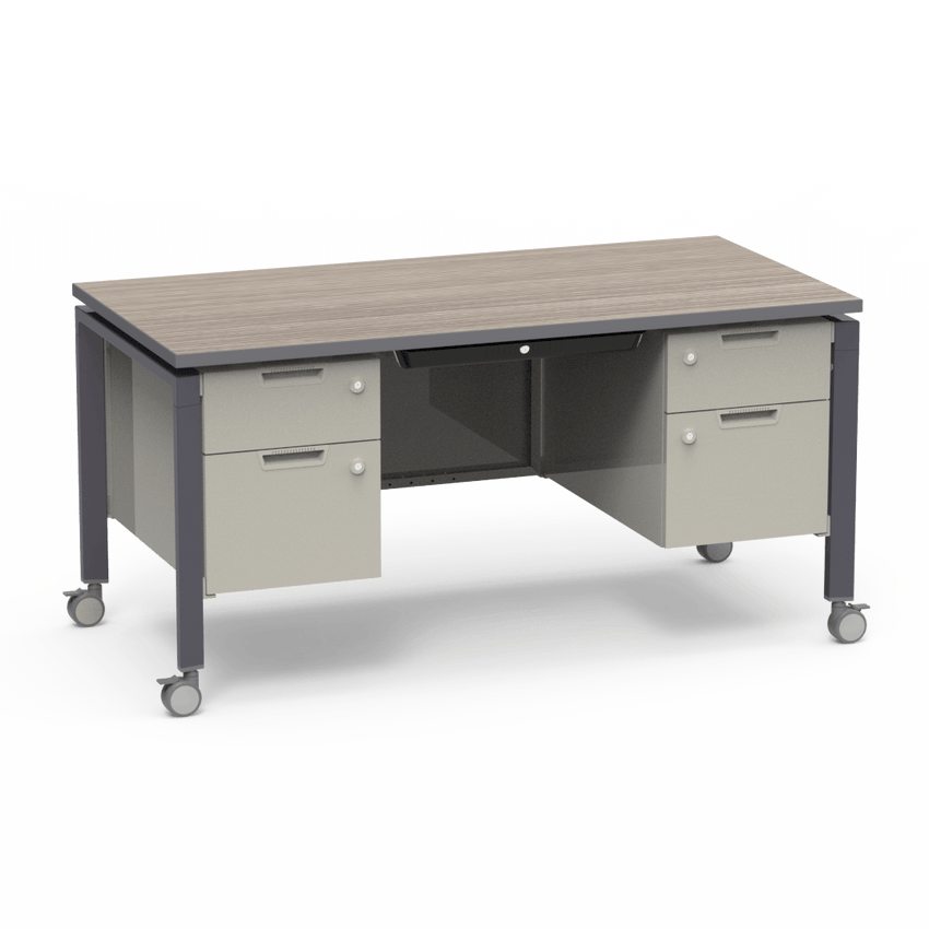 Virco Topaz Series Double Pedestal Mobile Teacher Desk with Storage 60"W x 30"D x 30"H (DESK-TZD3060) - SchoolOutlet