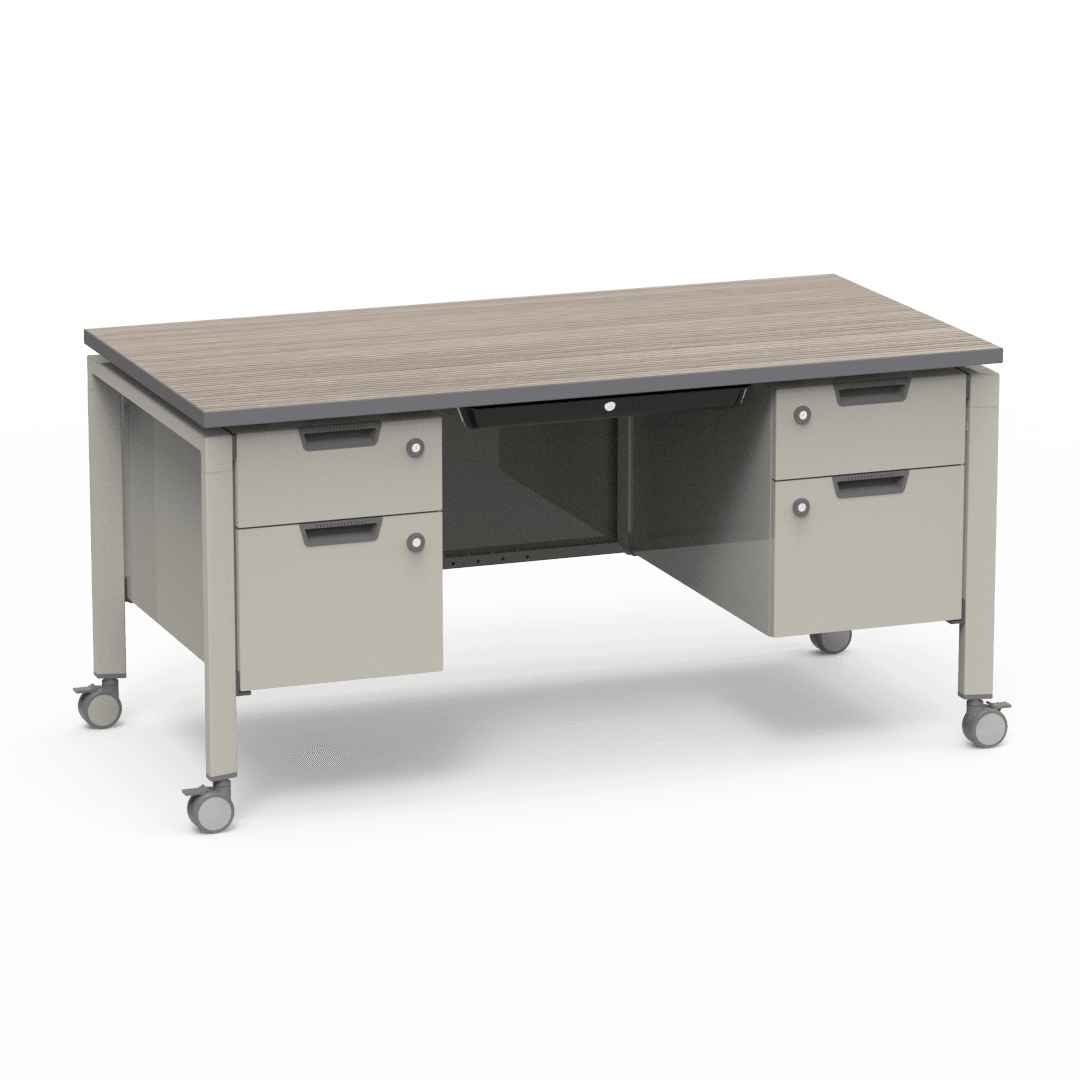 Virco Topaz Series Double Pedestal Mobile Teacher Desk with Storage 60"W x 30"D x 30"H (DESK-TZD3060) - SchoolOutlet