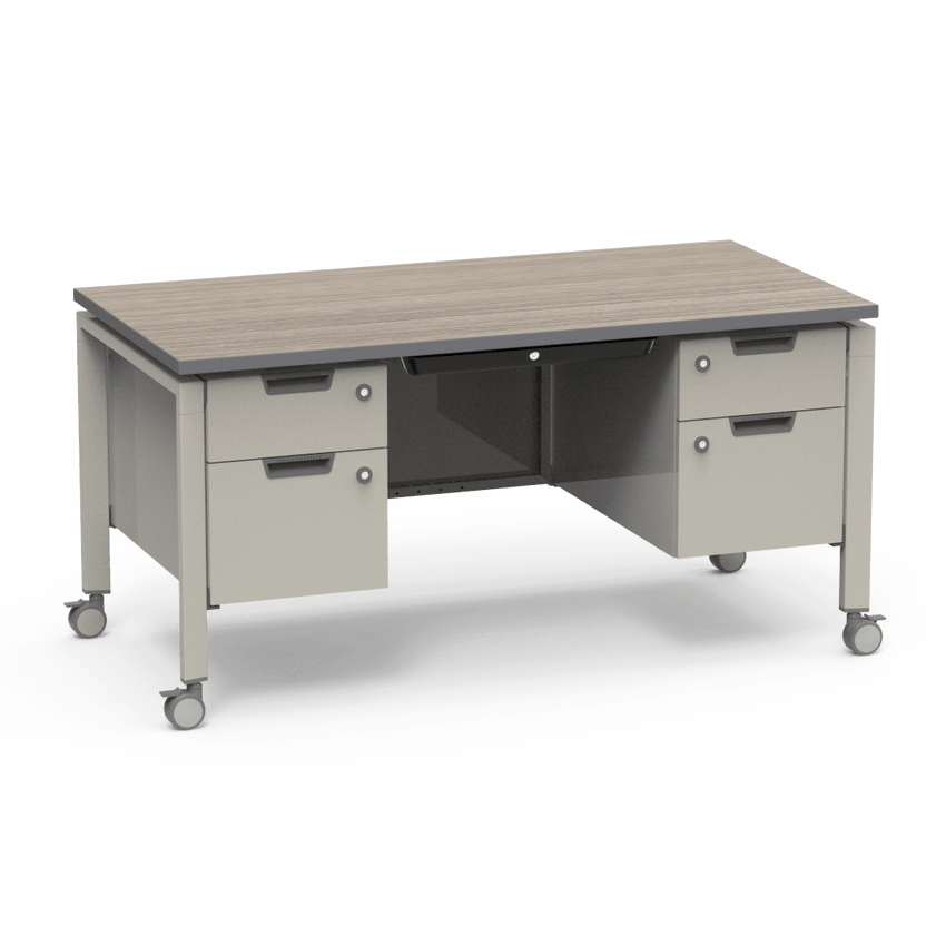 Virco Topaz Series Double Pedestal Mobile Teacher Desk with Storage 60"W x 30"D x 30"H (DESK-TZD3060) - SchoolOutlet