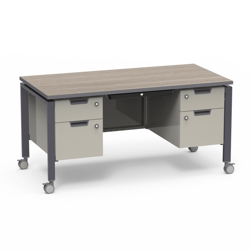 Virco Topaz Series Double Pedestal Mobile Teacher Desk with Storage 60"W x 30"D x 30"H (DESK-TZD3060) - SchoolOutlet