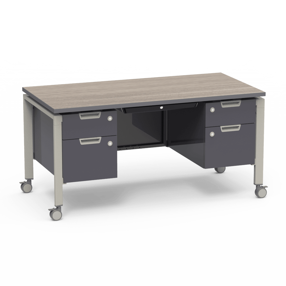Virco Topaz Series Double Pedestal Mobile Teacher Desk with Storage 60"W x 30"D x 30"H (DESK-TZD3060) - SchoolOutlet