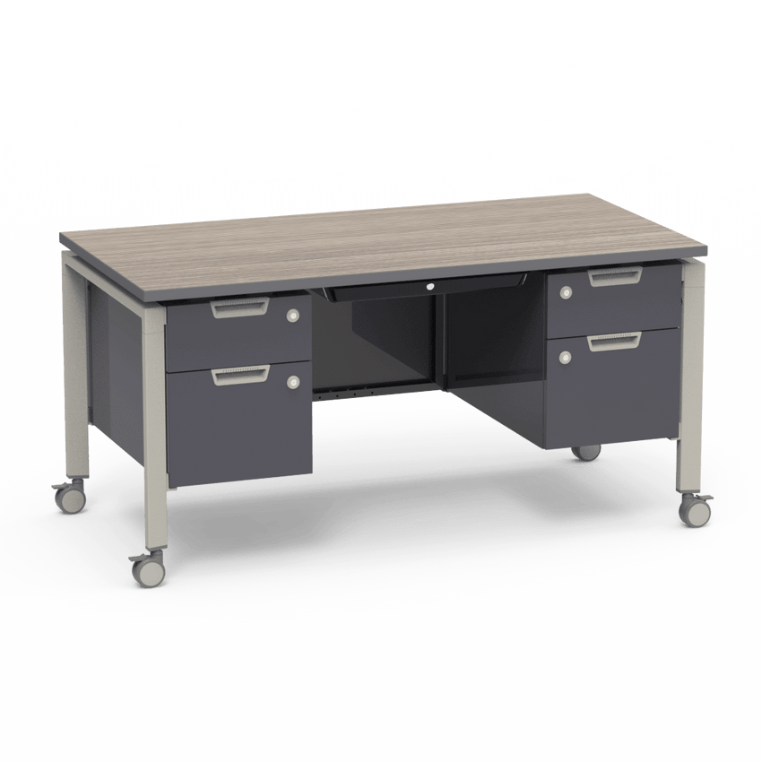 Virco Topaz Series Double Pedestal Mobile Teacher Desk with Storage 60"W x 30"D x 30"H (DESK-TZD3060) - SchoolOutlet