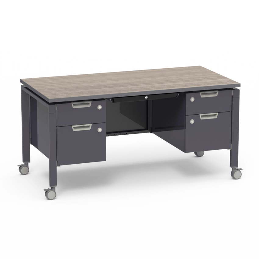Virco Topaz Series Double Pedestal Mobile Teacher Desk with Storage 60"W x 30"D x 30"H (DESK-TZD3060) - SchoolOutlet
