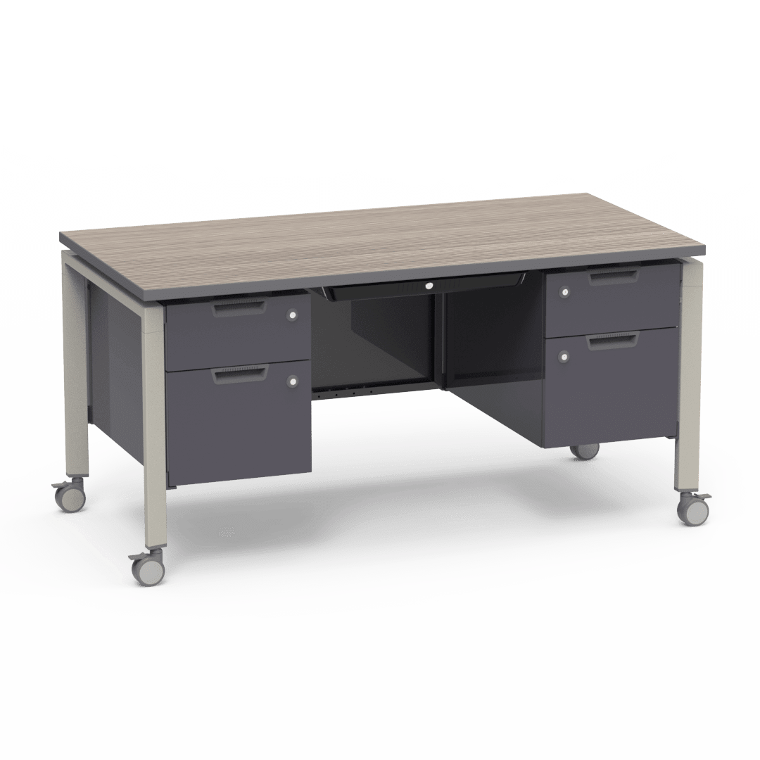 Virco Topaz Series Double Pedestal Mobile Teacher Desk with Storage 60"W x 30"D x 30"H (DESK-TZD3060) - SchoolOutlet