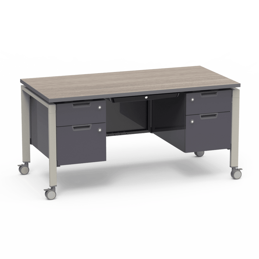 Virco Topaz Series Double Pedestal Mobile Teacher Desk with Storage 60"W x 30"D x 30"H (DESK-TZD3060) - SchoolOutlet